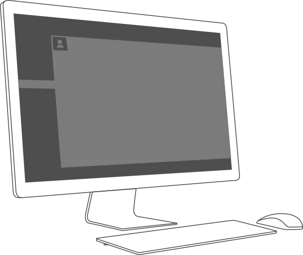 Abbildung eines Monitors mit grauem Bildschirm, Tastatur und Maus davor