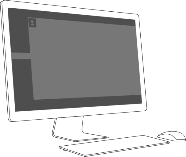 Abbildung eines schrägen Monitors mit grauem Bildschirm