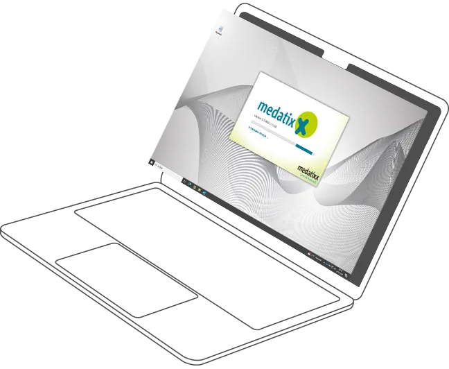 Screenshot zum Selbst-Update | Praxissoftware medatixx Laptop mit Abbildung Software medatixx